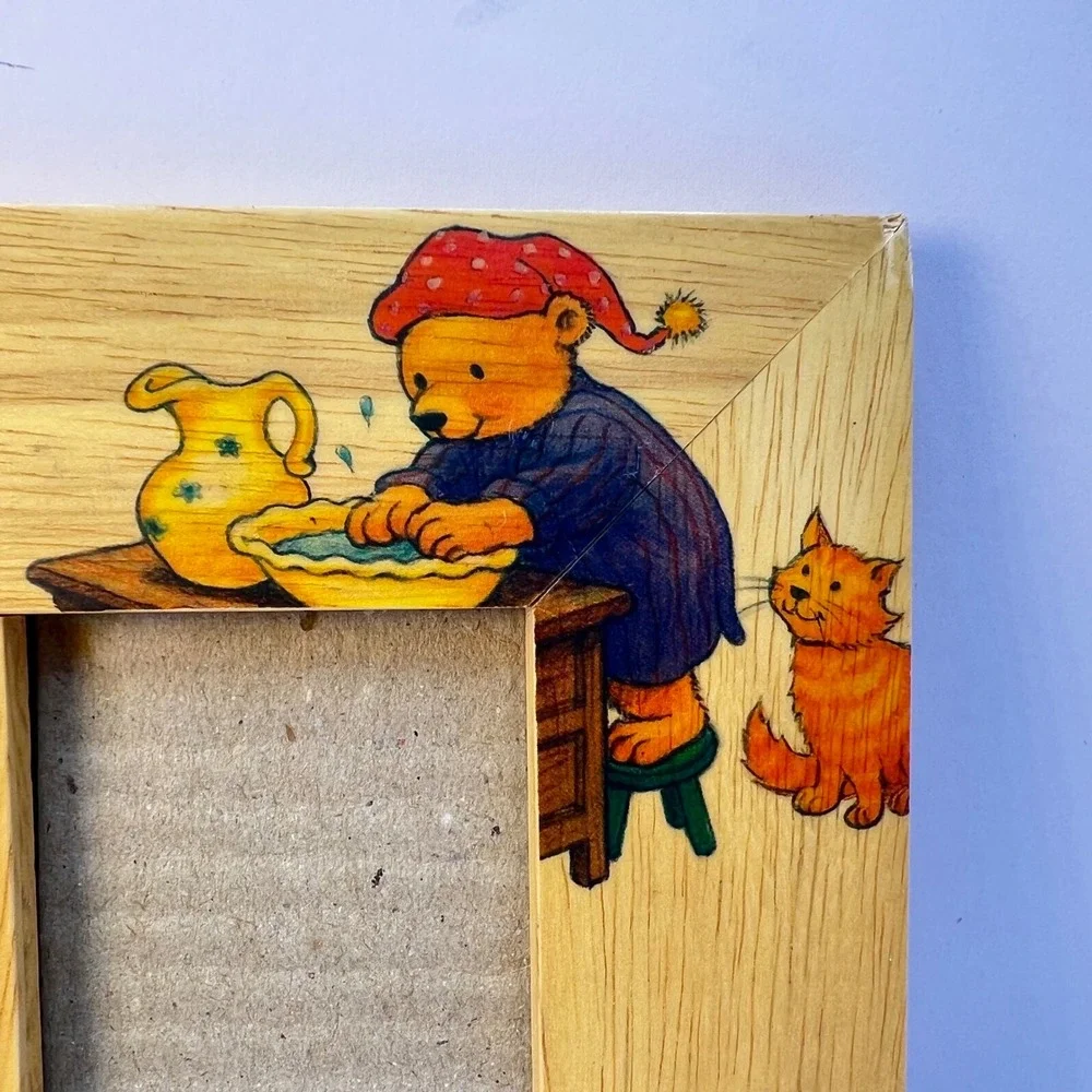 Vintage Cottage Wood Double Picture Frame Bears 2x3